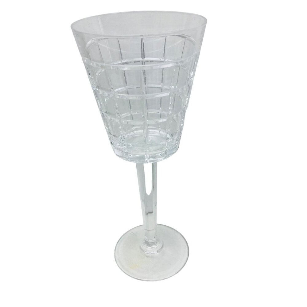 Ralph Lauren Signed Cut Glass Crystal Wine Goblet With Geometric Pattern 8 3/8"